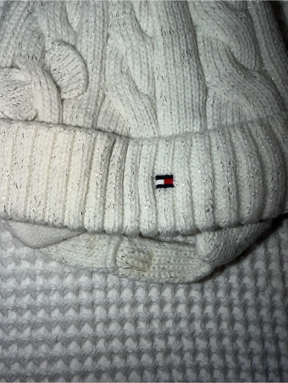 Tommy Hilfiger Baby Cable Knit Trapper Beanie Hat 12-18M Pom Pom